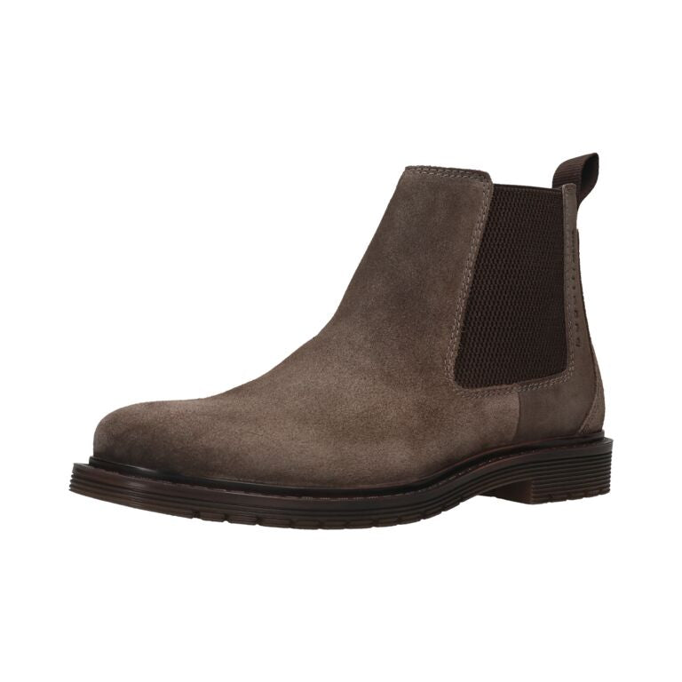 Bugatti Veda Evo men's dark grey suede pull-on ankle boots with elastic side panels and low heel.