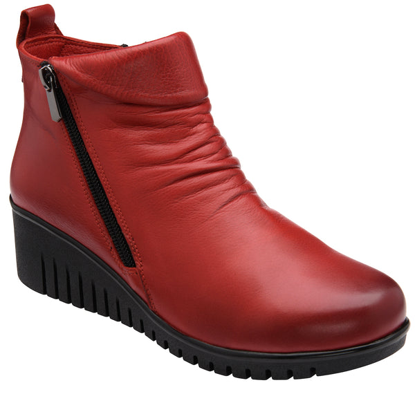 Lotus Cordelia Ladies Red Leather Twin Zip Ankle Boots