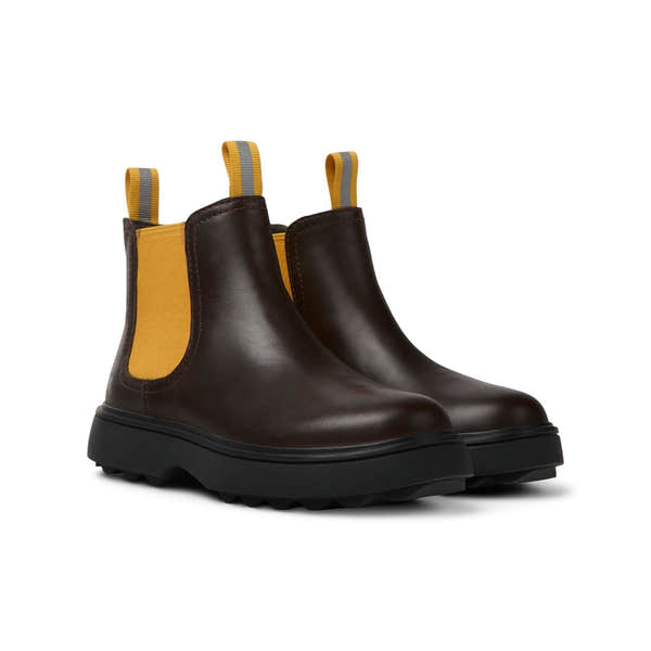 Camper K900149-014 Boys Brown & Yellow Leather Pull On Ankle Boots-elevate your sole