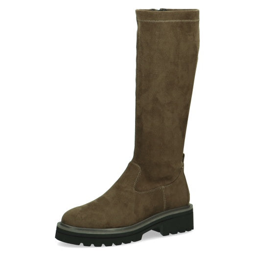 Caprice 25607-29 Ladies Khaki Textile Side Zip Knee High Boots-elevate your sole