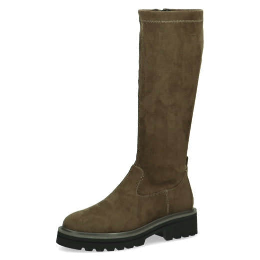 Caprice 25607-29 Ladies Khaki Textile Side Zip Knee High Boots-elevate your sole