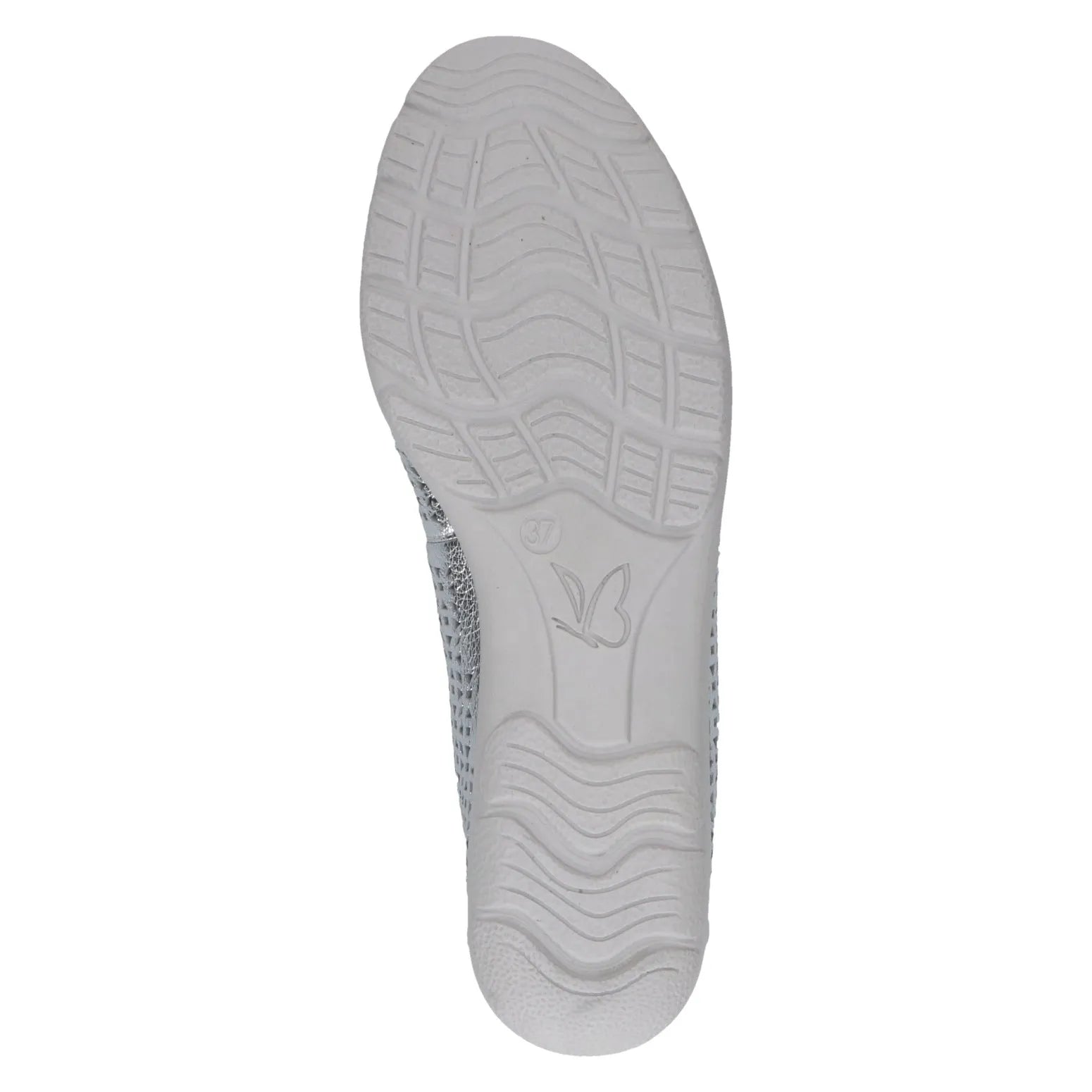 Silver leather slip-on shoes for women with cushioned soles and textured tread pattern, size 37, by Caprice.