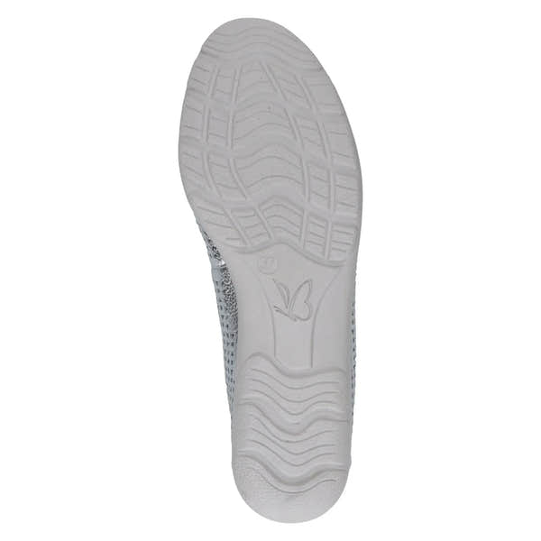 Silver leather slip-on shoes for women with cushioned soles and textured tread pattern, size 37, by Caprice.