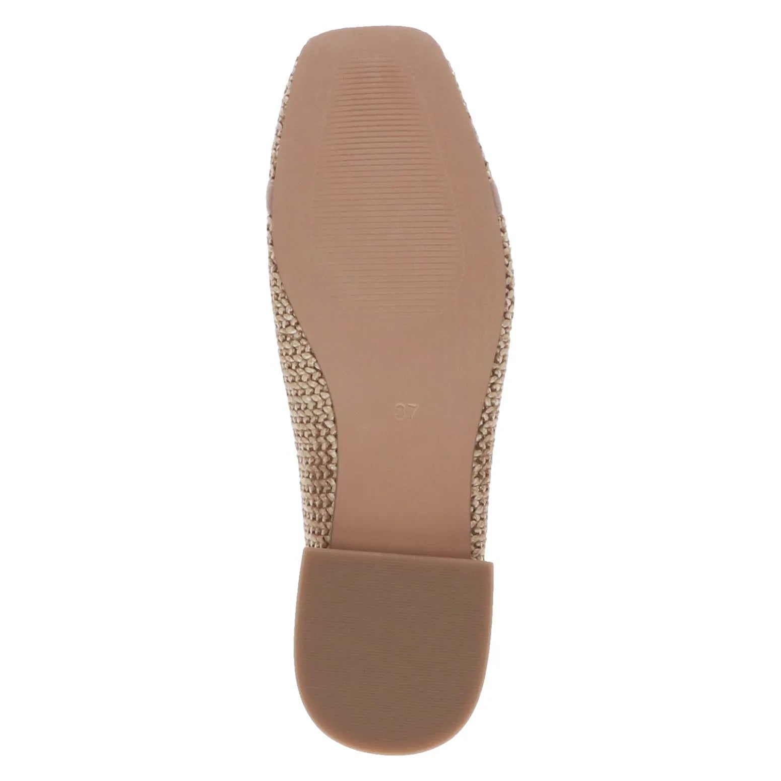 Brown leather and textile slip-on shoes with textured detail, rounded toe, and flat sole, size 37.