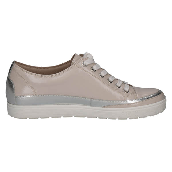 Caprice Ladies Snow Combination Leather Lace-Up Trainers, beige with metallic silver accents, casual athletic footwear.
