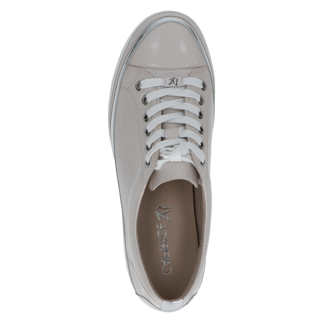 Caprice 9-23654-42 130 women's snow leather lace-up trainers with combination leather upper, white color, and casual style.
