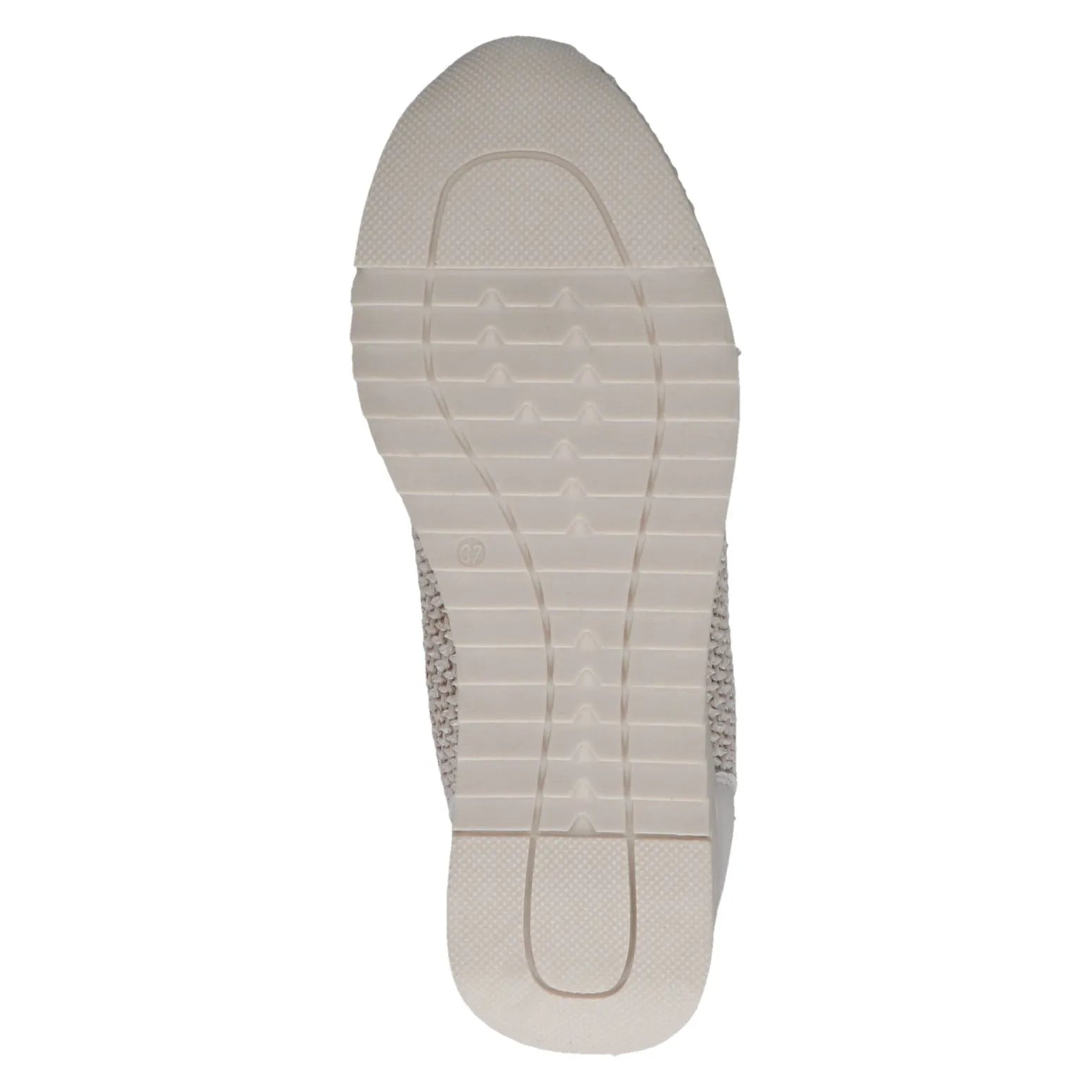 Off-white leather/textile slip-on shoes with a textured sole and subtle stitching details.