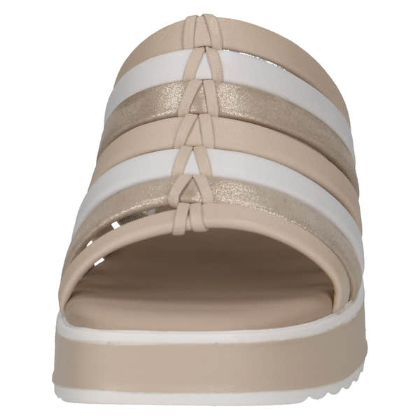 Caprice Eileen women's white leather slip-on sandals with multiple strap design and cushioned sole.