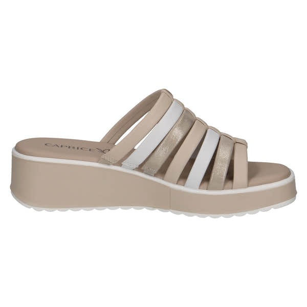 Caprice 9-27201-44 Eileen women’s white leather slip-on platform sandals with multiple strap design.