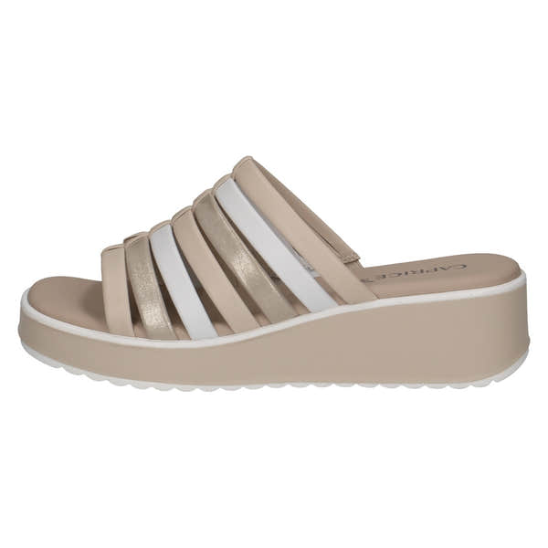 Caprice 9-27201-44 137 Eileen women's white leather slip-on wedge sandals with multiple straps and textured accents.