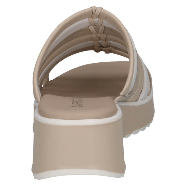 Caprice Eileen women's white leather slip-on sandals with knotted straps and chunky platform sole.