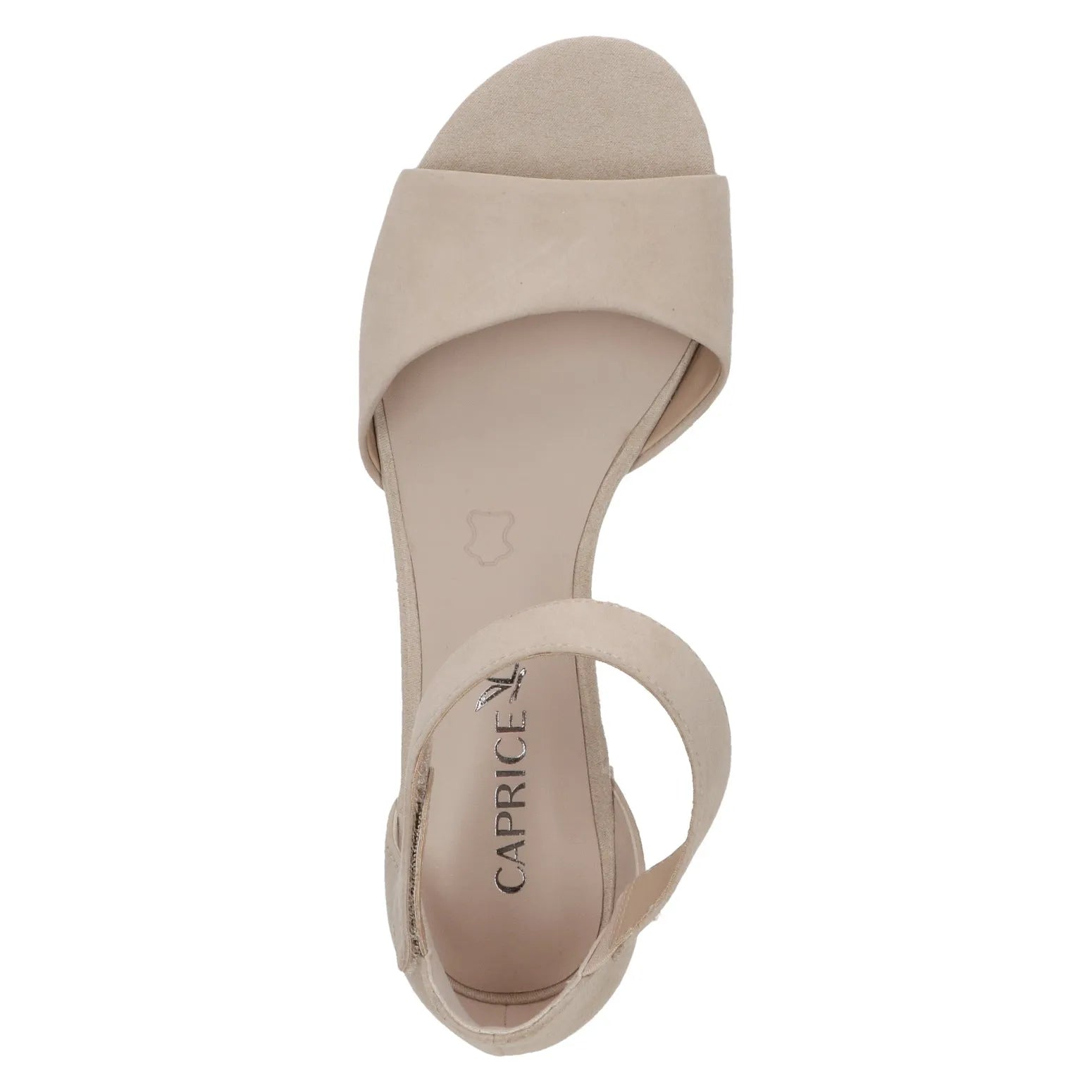 Women's beige suede touch fastening sandal with open toe and ankle strap, comfortable sandal for casual wear.