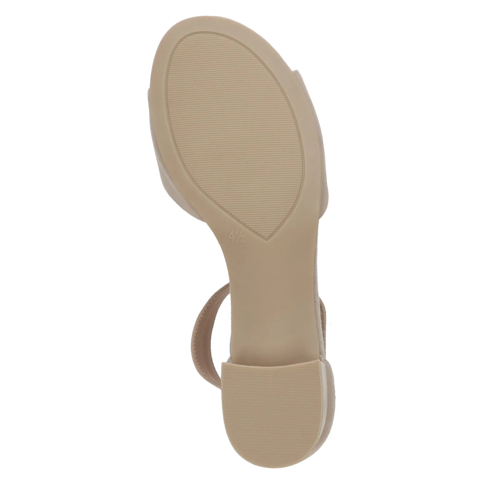 Caprice ladies beige suede touch fastening sandals with low block heel and slip-on style.