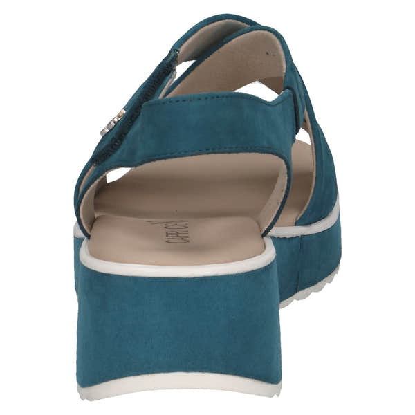 Caprice Eileen women's blue leather touch fastening sandals with cushioned footbed and chunky sole.