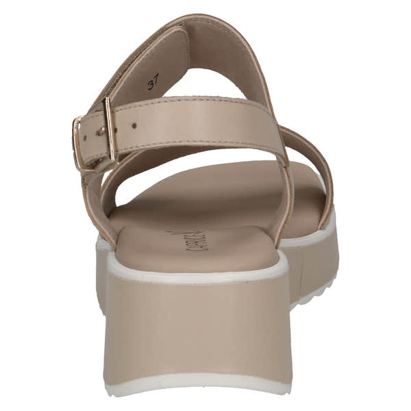 Caprice women's off-white leather sandals with touch fastening straps, chunky platform sole, and comfortable footbed.