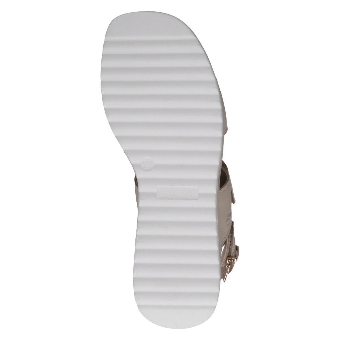 Caprice 9-28307-44 170 E women's off-white leather sandals with touch fastening and chunky ridged sole.