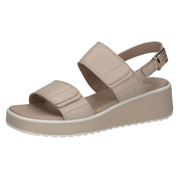 Caprice Eileen women's off-white leather sandals with touch-fastening straps and wedge sole.