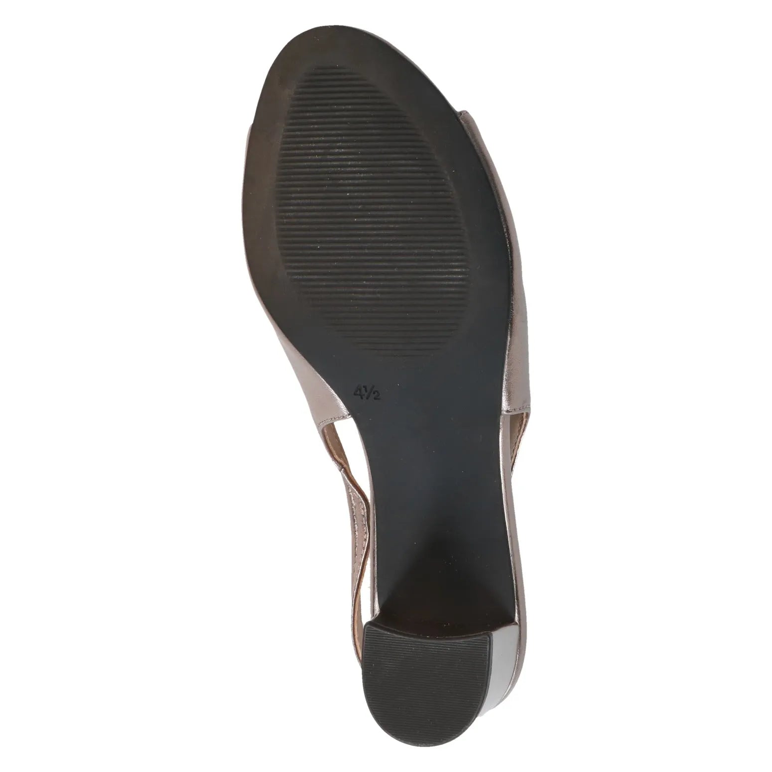 Caprice ladies brown metallic leather buckle sandals with low heel and slip-resistant sole.