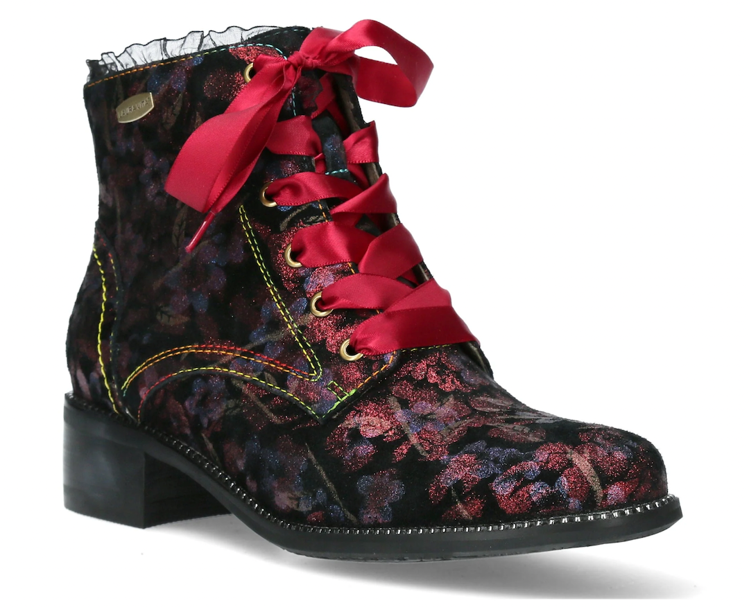 Laura Vita Emcmao 05 Ladies Cerise Leather Zip & Lace Ankle Boots