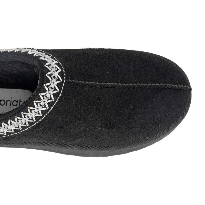 Cipriata L570AS Danilla Ladies Black Slip-On Mules with embroidered detail and cushioned sole, stylish and comfortable footwear.