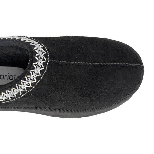 Cipriata L570AS Danilla Ladies Black Slip-On Mules with embroidered detail and cushioned sole, stylish and comfortable footwear.
