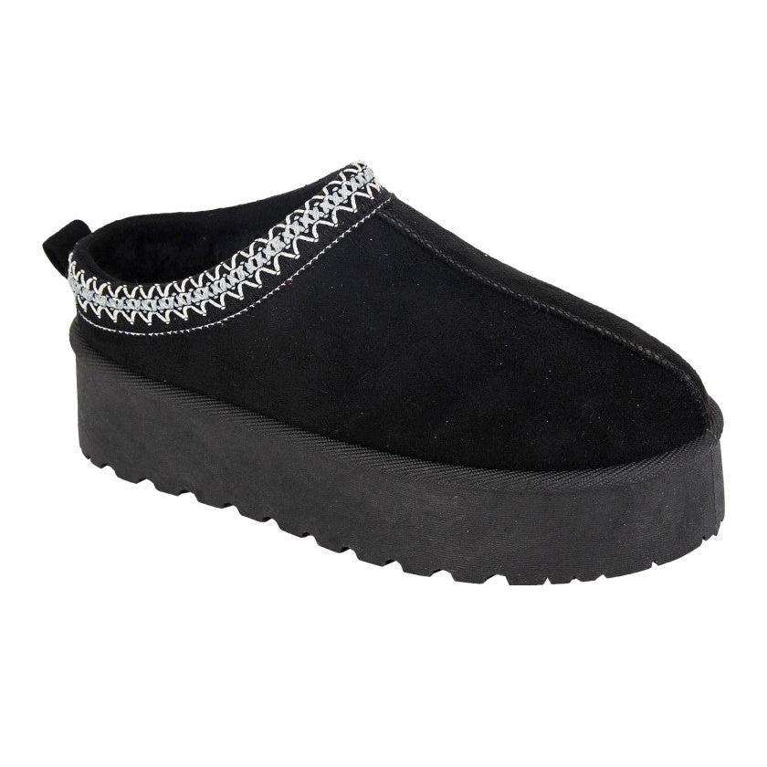 Cipriata L570AS Danilla Ladies Black Slip-On Mules with embroidered collar and chunky platform sole.