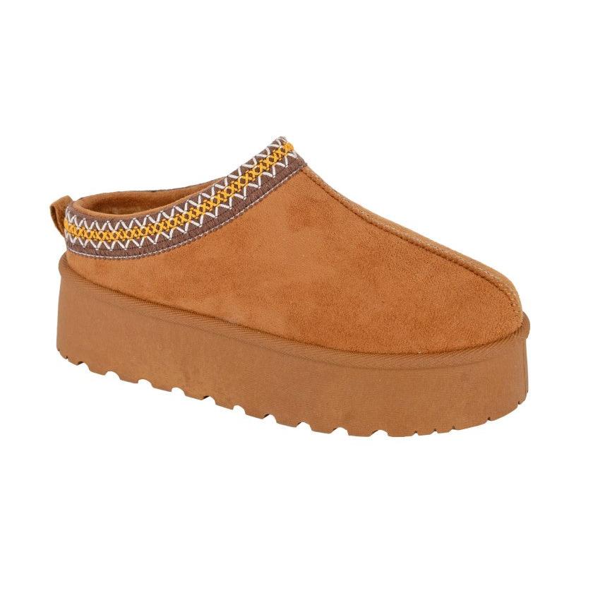 Cipriata L570TS Danilla Ladies Tan Slip-On Mules with embroidered collar, platform sole, and comfortable slip-on design.