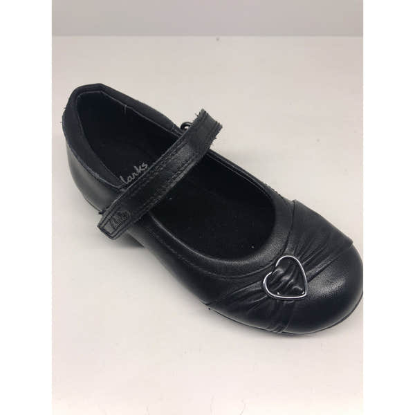 Clarks Dolly Heart Girls Black Leather Shoes - elevate your sole
