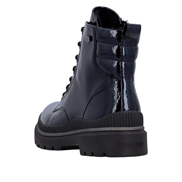 Remonte D0C82-14 Ladies Wide Navy Water Resistant Vegan Zip & Lace Ankle Boots