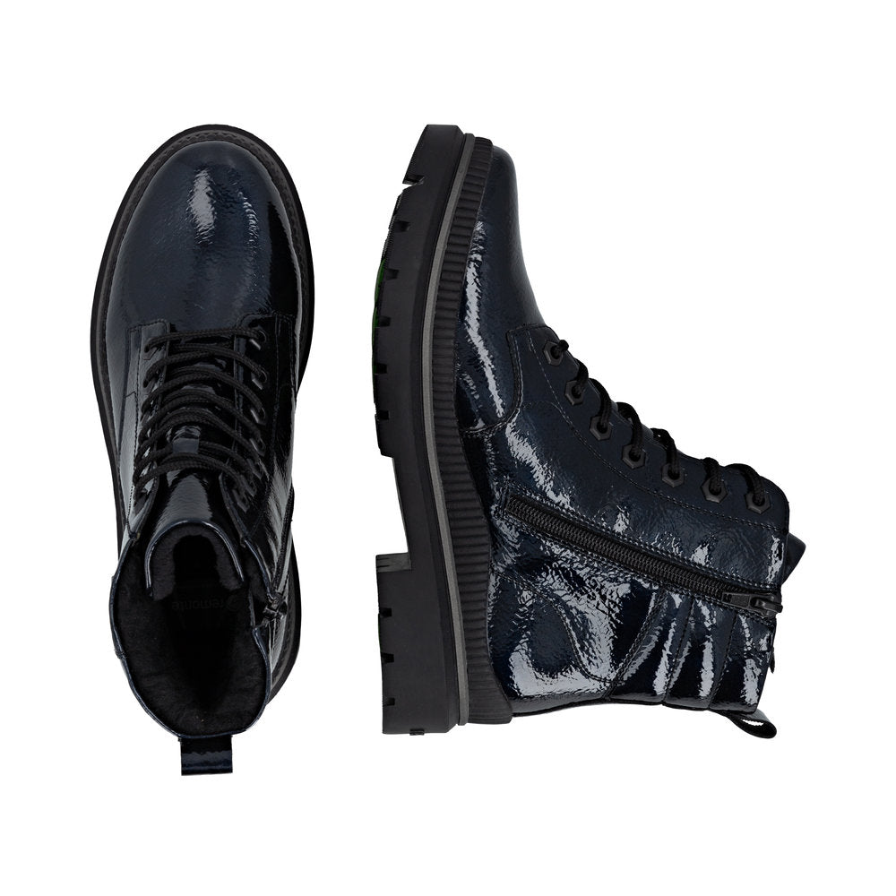 Remonte D0C82-14 Ladies Wide Navy Water Resistant Vegan Zip & Lace Ankle Boots