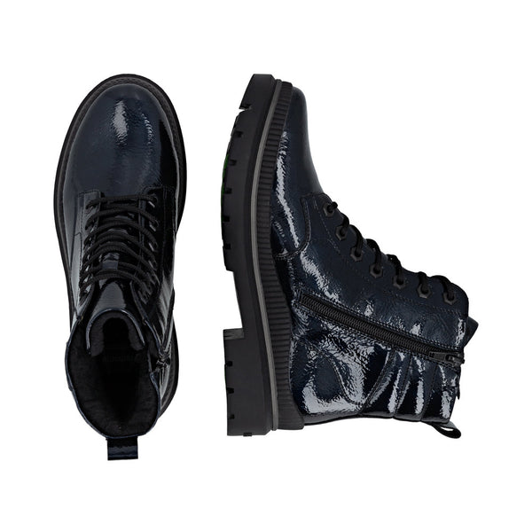 Remonte D0C82-14 Ladies Wide Navy Water Resistant Vegan Zip & Lace Ankle Boots