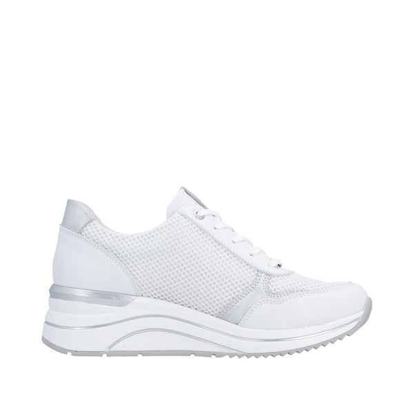 Remonte D0T19-80 Ladies Wide White Leather Zip & Lace Trainers