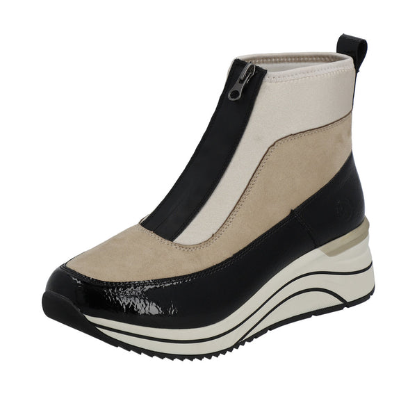 Remonte D0T71-60 Ladies Black & Cream Front Zip Ankle Boots