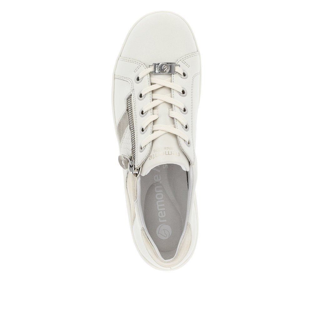 Remonte D1E00-80 Ladies White Leather Zip & Lace Shoes