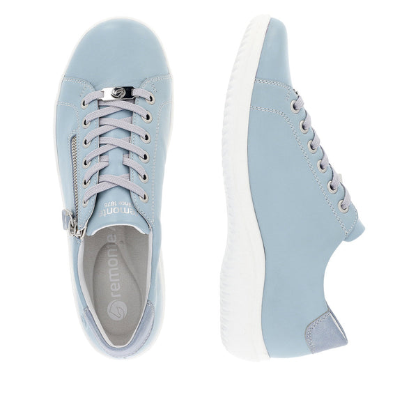 Remonte D1E03-10 Ladies Light Blue Leather Zip & Lace Shoes