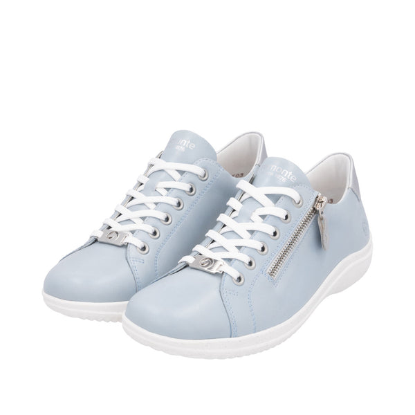 Remonte D1E03-13 Ladies Wide Blue Leather Zip & Lace Shoes