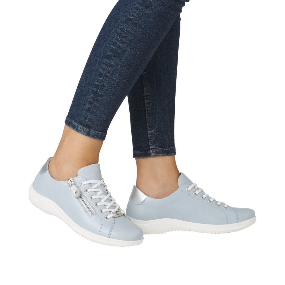 Remonte D1E03-13 Ladies Wide Blue Leather Zip & Lace Shoes