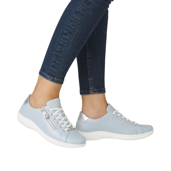 Remonte D1E03-13 Ladies Wide Blue Leather Zip & Lace Shoes