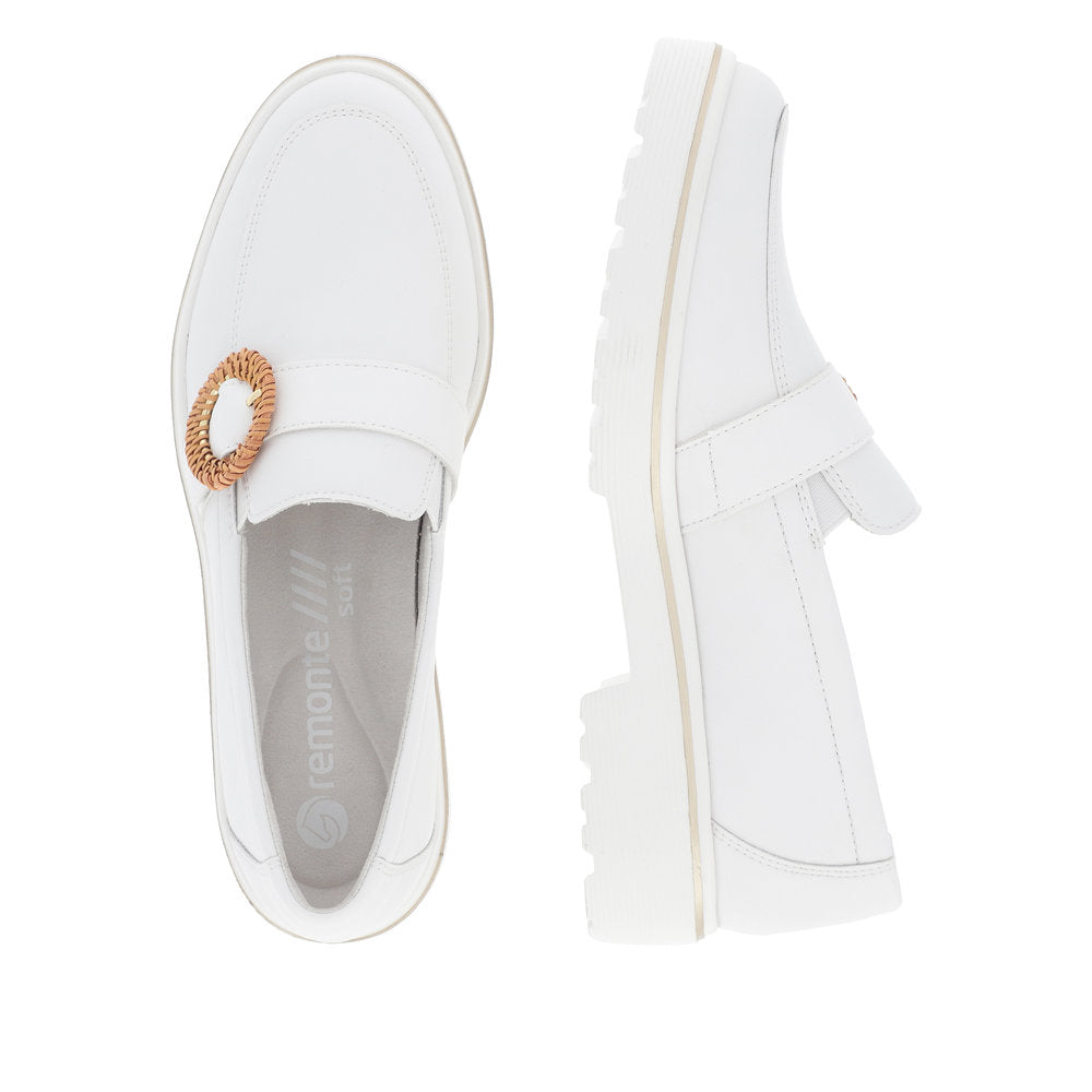 Remonte D1H00-80 Ladies White Leather Slip On Loafers