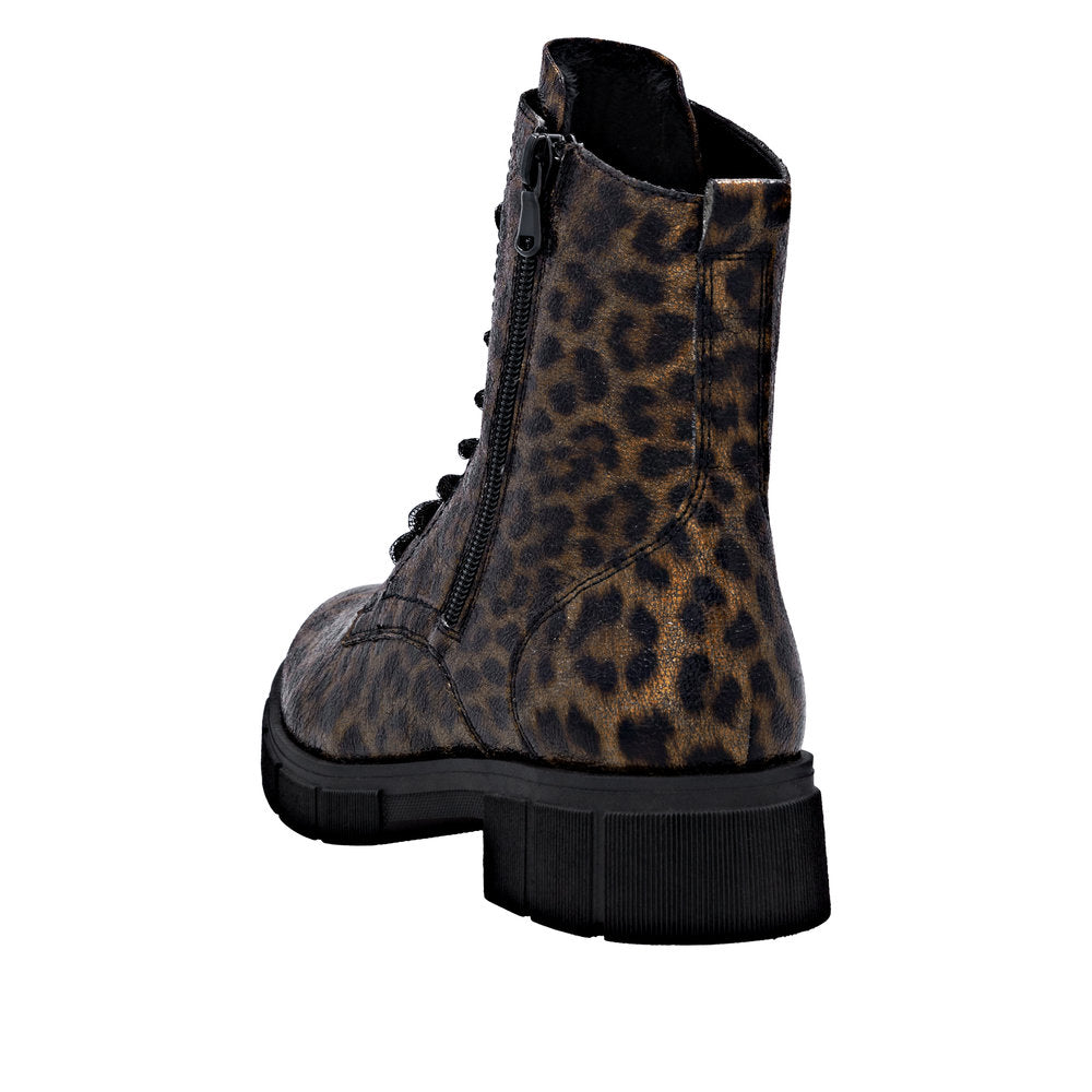 Remonte D2S72-90 Ladies Wide Animal Print Vegan Zip & Lace Ankle Boots