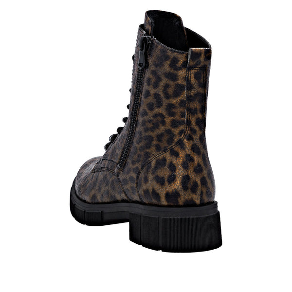 Remonte D2S72-90 Ladies Wide Animal Print Vegan Zip & Lace Ankle Boots