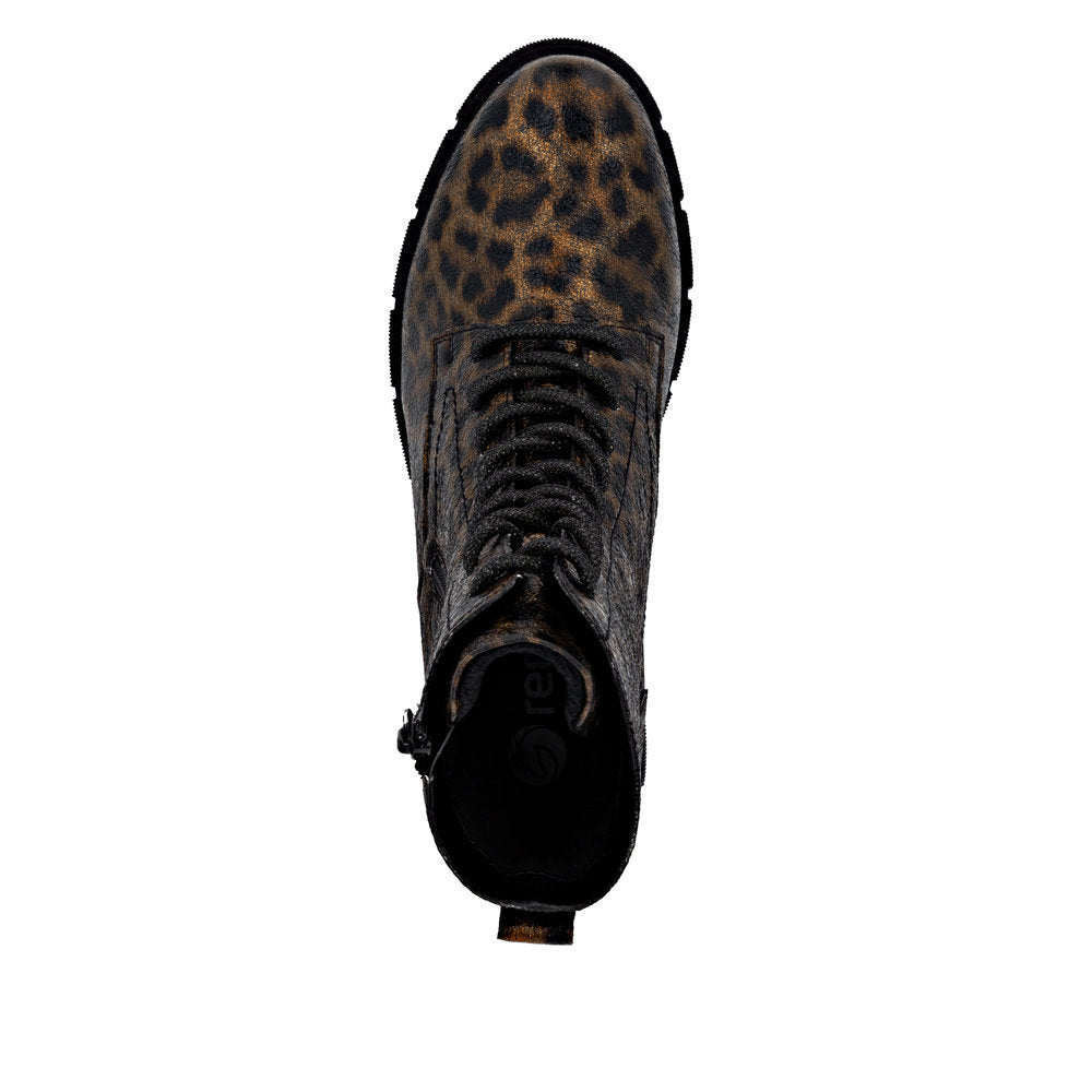 Remonte D2S72-90 Ladies Wide Animal Print Vegan Zip & Lace Ankle Boots