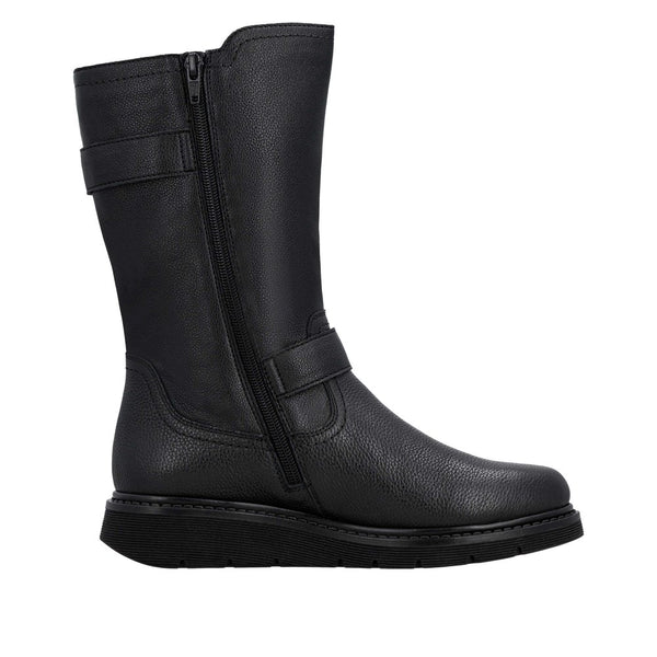 Remonte D3980-00 Ladies Wide Black Water Resistant Side Zip Mid-Calf Boots