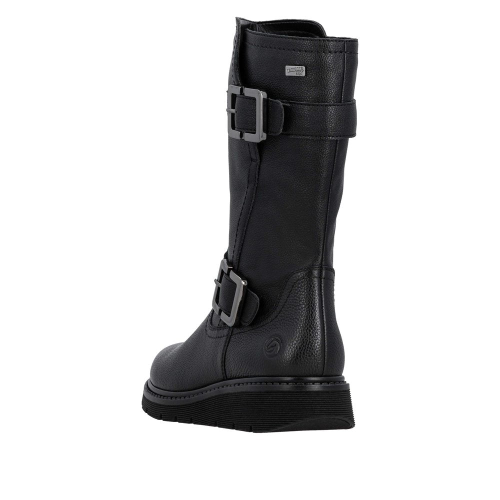 Remonte D3980-00 Ladies Wide Black Water Resistant Side Zip Mid-Calf Boots
