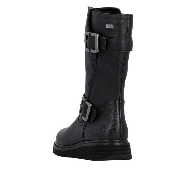Remonte D3980-00 Ladies Wide Black Water Resistant Side Zip Mid-Calf Boots