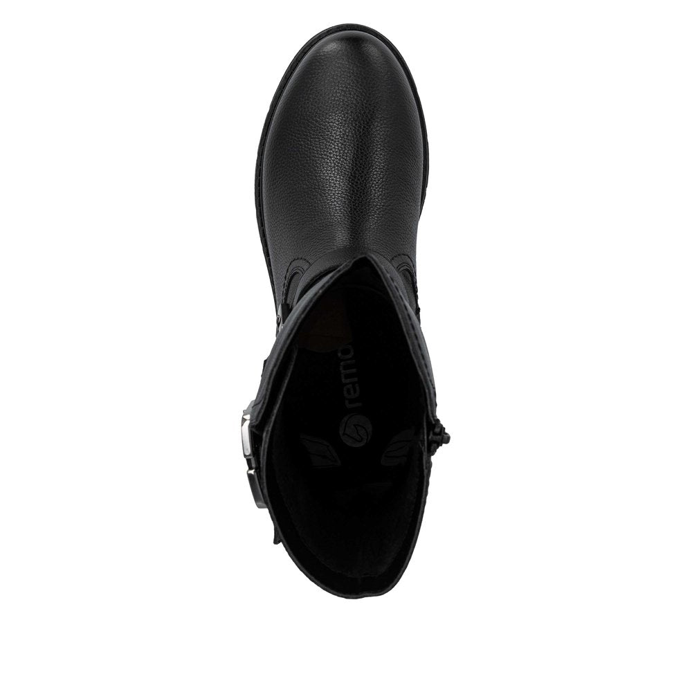 Remonte D3980-00 Ladies Wide Black Water Resistant Side Zip Mid-Calf Boots