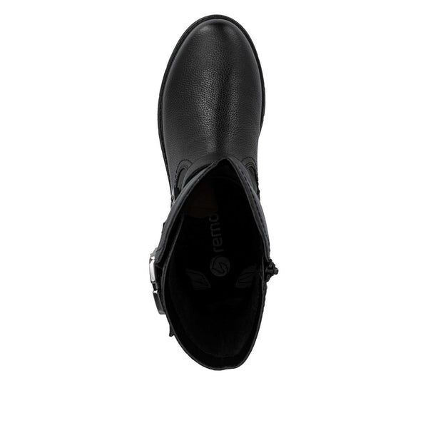 Remonte D3980-00 Ladies Wide Black Water Resistant Side Zip Mid-Calf Boots