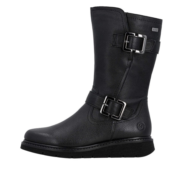 Remonte D3980-00 Ladies Wide Black Water Resistant Side Zip Mid-Calf Boots
