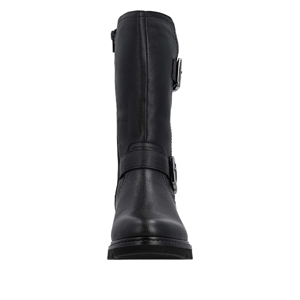 Remonte D3980-00 Ladies Wide Black Water Resistant Side Zip Mid-Calf Boots