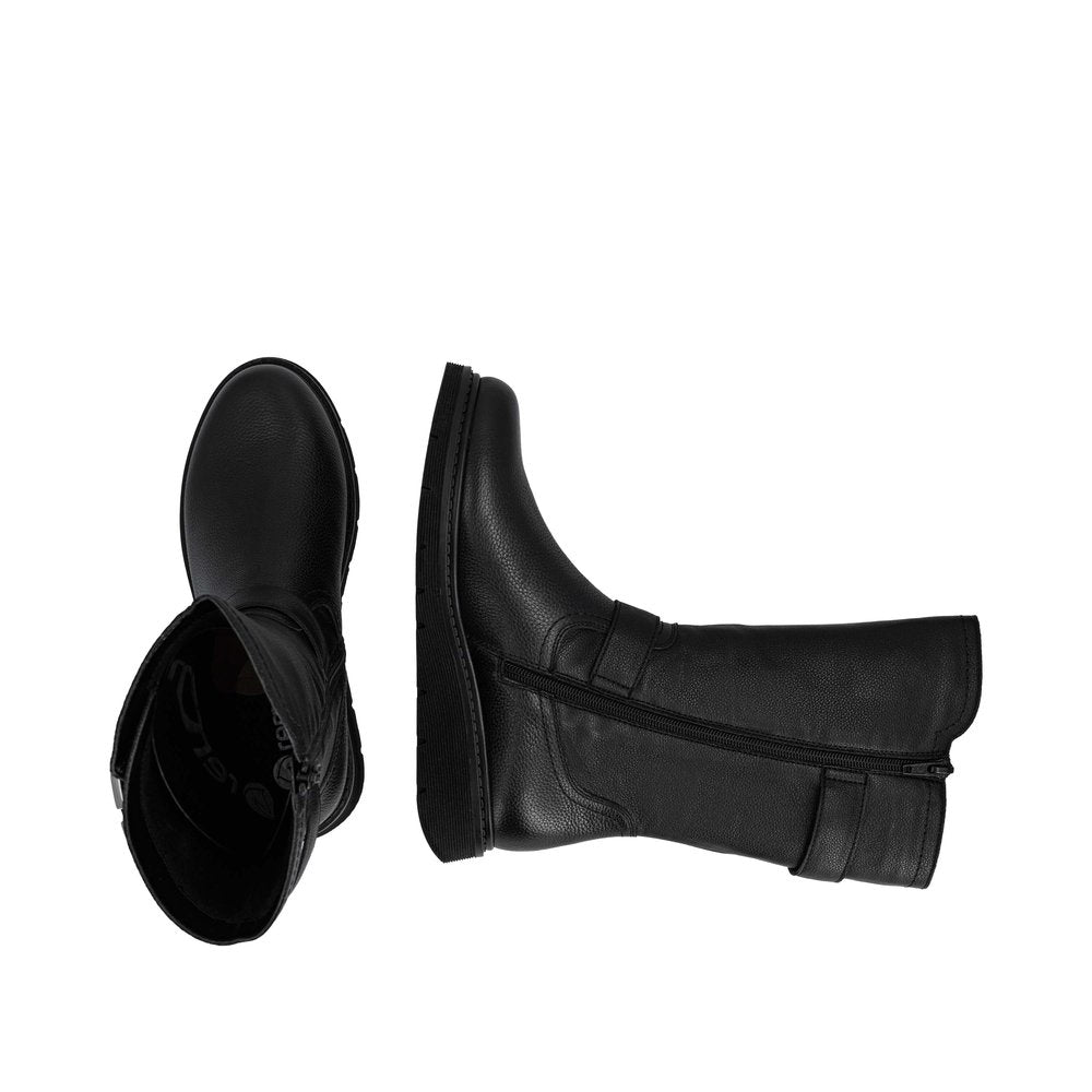 Remonte D3980-00 Ladies Wide Black Water Resistant Side Zip Mid-Calf Boots